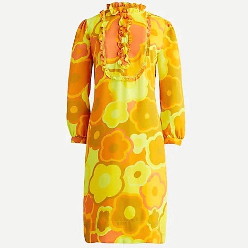 J.Crew Collection Dress Ratti Ruffle Neck Mod Shift Dress Size 00 - Picture 6 of 13